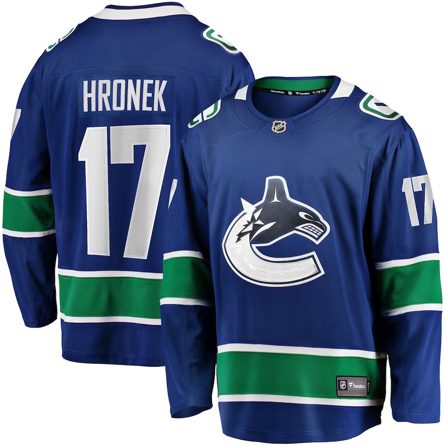 Men Vancouver Canucks #17 Filip Hronek Fanatics Branded Blue Home Breakaway NHL Jersey->customized nhl jersey->Custom Jersey